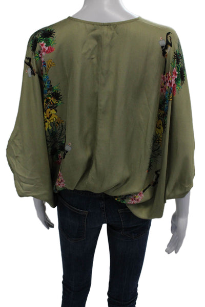 Tricot Chic Women Kimono Blouse Green V-Neck Sleeveless Floral Size 4