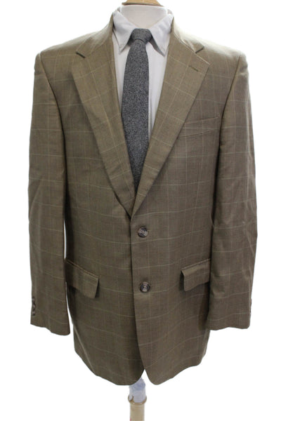 Alan Flusser Mens Beige Check Sport Coat 52% Silk 48% Wool Size 42