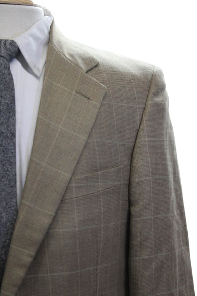 Alan Flusser Mens Beige Check Sport Coat 52% Silk 48% Wool Size 42