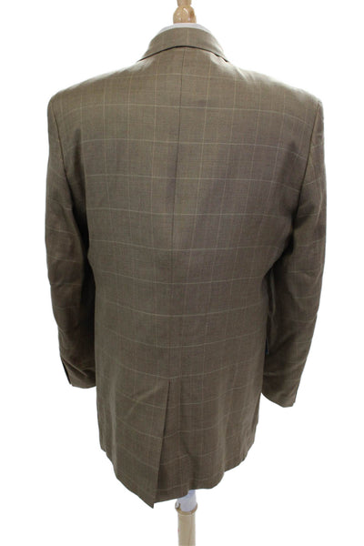 Alan Flusser Mens Beige Check Sport Coat 52% Silk 48% Wool Size 42