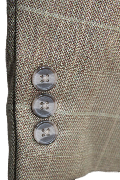 Alan Flusser Mens Beige Check Sport Coat 52% Silk 48% Wool Size 42