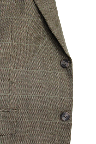 Alan Flusser Mens Beige Check Sport Coat 52% Silk 48% Wool Size 42