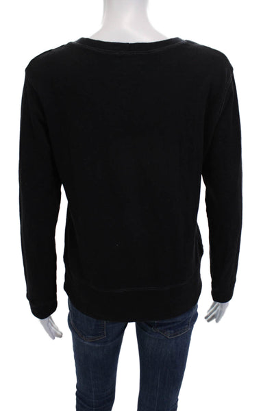 Monrow Women Pullover Sweatshirt Black Crew Neck Long Sleeve Size S