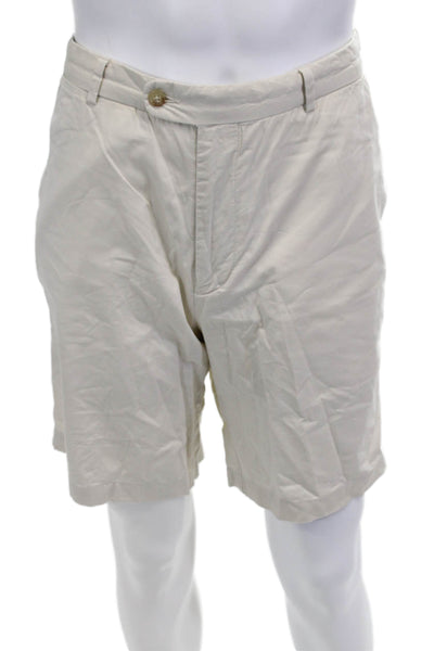 Peter Millar Men's Chino Shorts Beige Cotton Blend Button Size 34