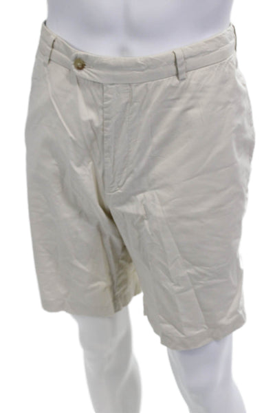 Peter Millar Men's Chino Shorts Beige Cotton Blend Button Size 34