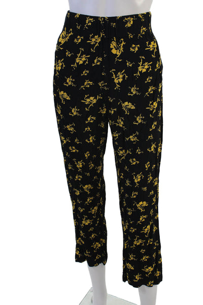 Ganni Women Cropped Ankle Floral Pants Black Viscose Size 38