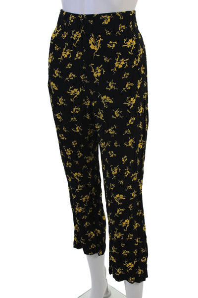 Ganni Women Cropped Ankle Floral Pants Black Viscose Size 38