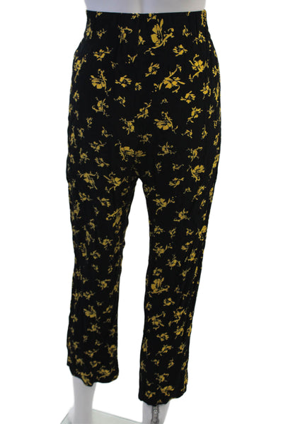 Ganni Women Cropped Ankle Floral Pants Black Viscose Size 38