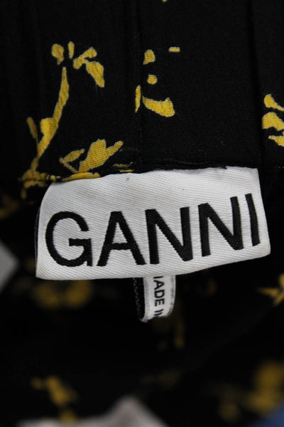Ganni Women Cropped Ankle Floral Pants Black Viscose Size 38