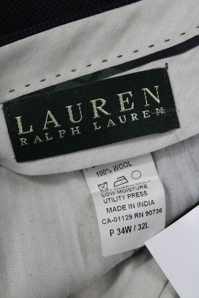 Lauren Ralph Lauren Mens Dress Pants Navy 100% Wool Button 32 Inseam Size 34