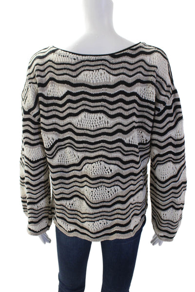 Aldo Martins Women Beige Striped V-Neck Pullover Sweater Long Sleeve Size S