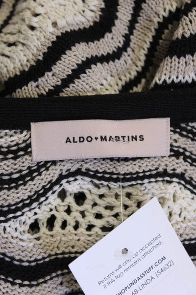 Aldo Martins Women Beige Striped V-Neck Pullover Sweater Long Sleeve Size S