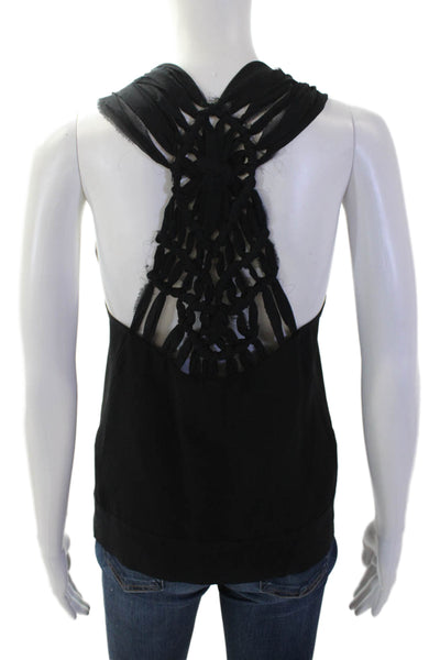 Maje Women Black Lace-Up Sleeveless Tank Round Neck Size 1