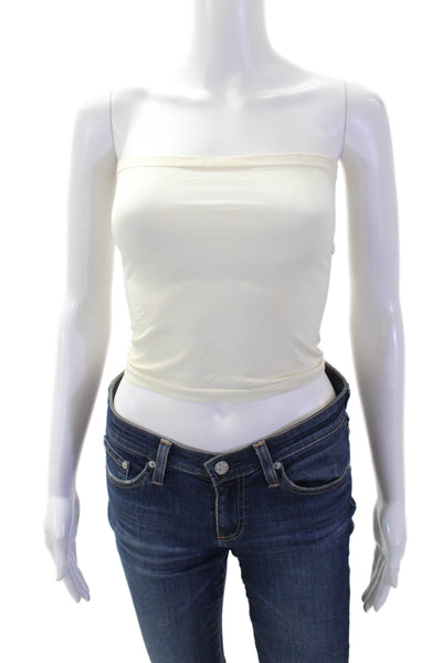 Calvin Klein Women Strapless Cropped Tank Beige Nylon Lycra Size S