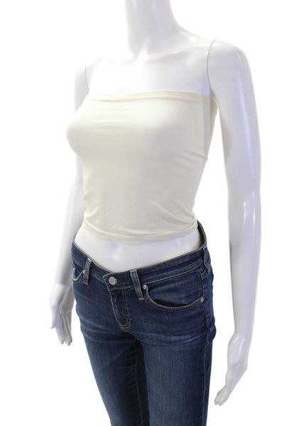 Calvin Klein Women Strapless Cropped Tank Beige Nylon Lycra Size S