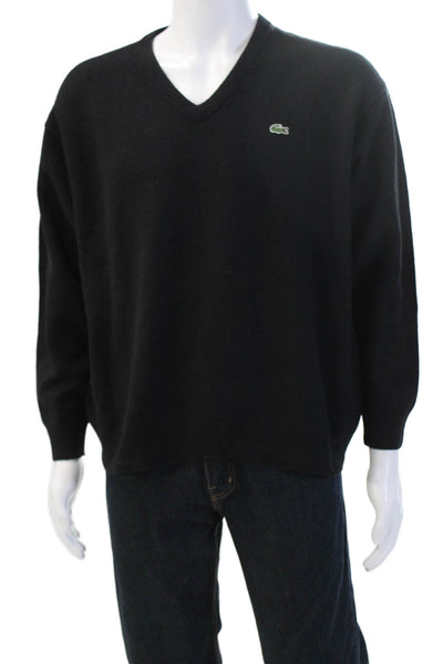 Lacoste Mens V-Neck Pullover Sweater Black Pure Wool Big & Tall Size 8
