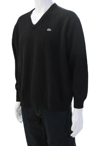 Lacoste Mens V-Neck Pullover Sweater Black Pure Wool Big & Tall Size 8