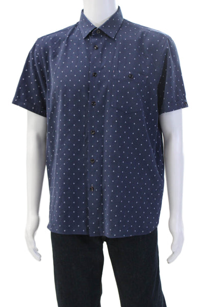 Ted Baker London Mens Button Front Collared Argyle Shirt Navy Cotton Size 5