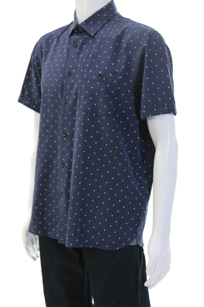 Ted Baker London Mens Button Front Collared Argyle Shirt Navy Cotton Size 5