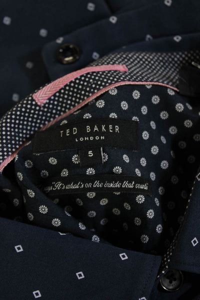 Ted Baker London Mens Button Front Collared Argyle Shirt Navy Cotton Size 5