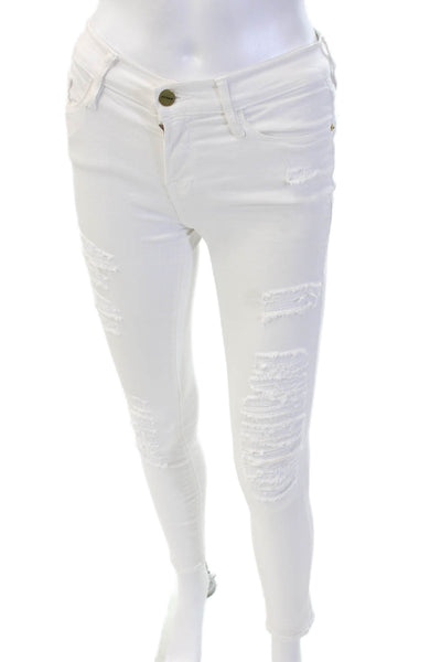 Frame Women Skinny Ankle Jeans White Cotton Size 26