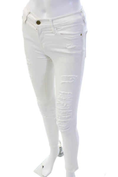 Frame Women Skinny Ankle Jeans White Cotton Size 26