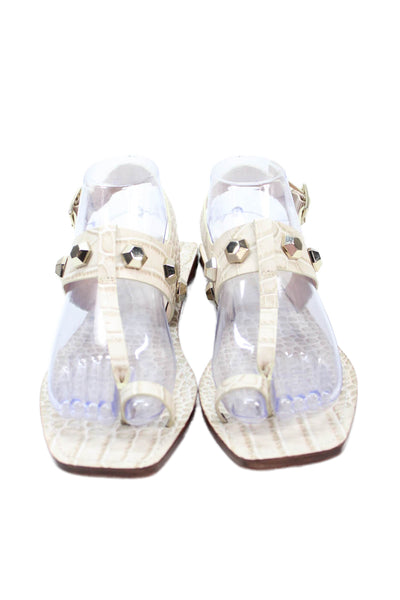 Vince Camuto Womens Leather Square Toe Studded Detail Sandals Beige Size 7