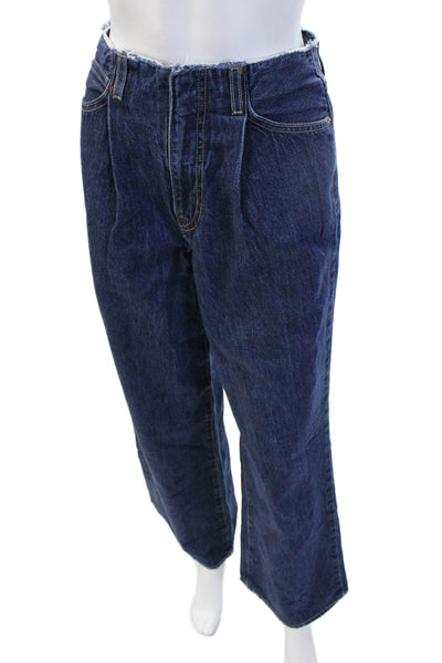 Slvrlake Unisex Cropped Wide-Leg Dark Blue Mid-Rise Cotton Jeans Size 23