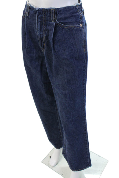 Slvrlake Unisex Cropped Wide-Leg Dark Blue Mid-Rise Cotton Jeans Size 23