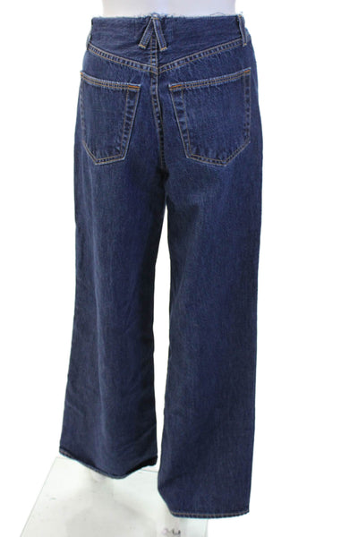 Slvrlake Unisex Cropped Wide-Leg Dark Blue Mid-Rise Cotton Jeans Size 23