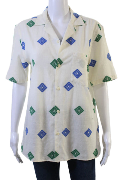 Zara Mens Collared Argyle Short Sleeve Button-Up Beige Size S