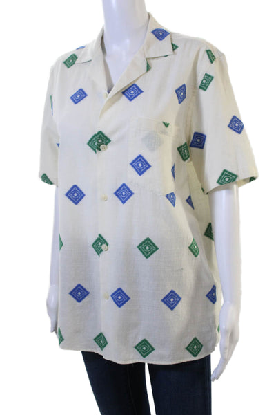 Zara Mens Collared Argyle Short Sleeve Button-Up Beige Size S