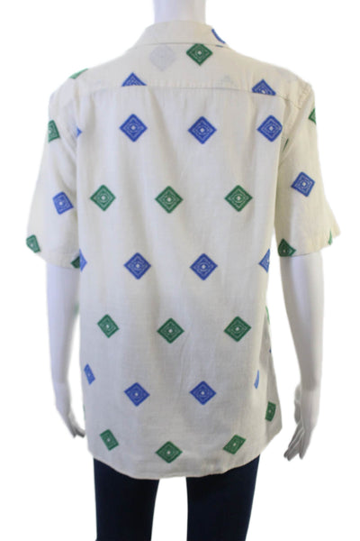 Zara Mens Collared Argyle Short Sleeve Button-Up Beige Size S