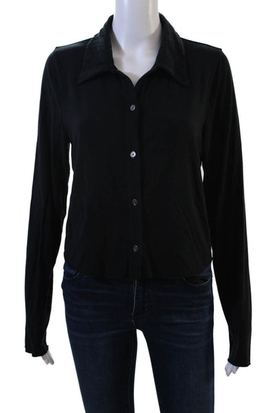 Wilfred Women Black Collared Long Sleeve Basic Button-Up Top Size L