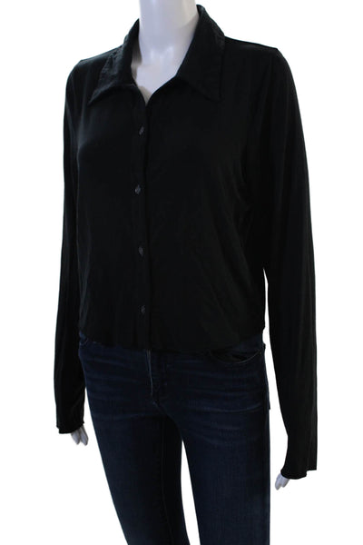 Wilfred Women Black Collared Long Sleeve Basic Button-Up Top Size L