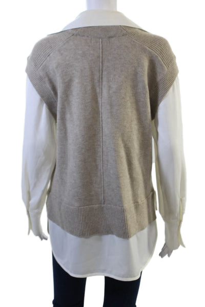 Elan Women Pullover V-Neck Long Sleeve Beige Sweater Size S