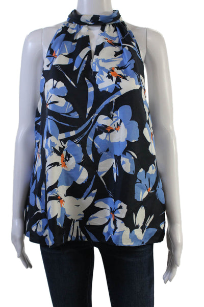 Milly Women Black Silk Sleeveless High Neck Floral Blouse Size M