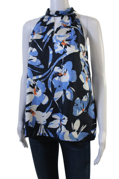Milly Women Black Silk Sleeveless High Neck Floral Blouse Size M