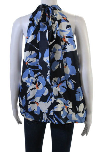 Milly Women Black Silk Sleeveless High Neck Floral Blouse Size M