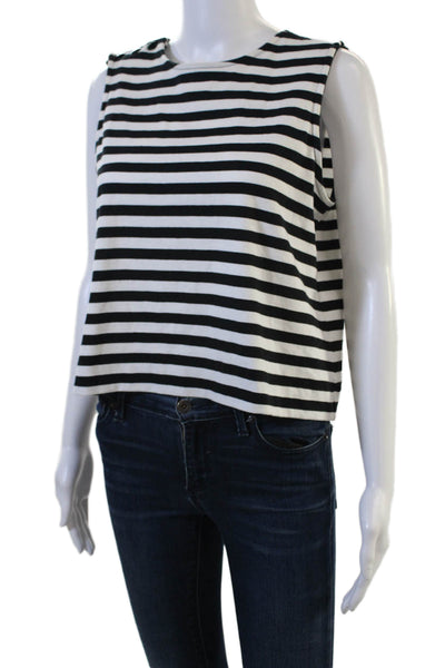 Rag & Bone Womens Cropped Striped Black Cotton Tank Sleeveless Crew Neck Size S