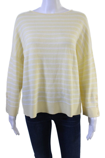 Kinross Cashmere Women Pullover Sweater White Round Neck Button Size M