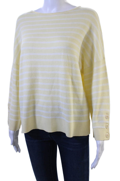 Kinross Cashmere Women Pullover Sweater White Round Neck Button Size M