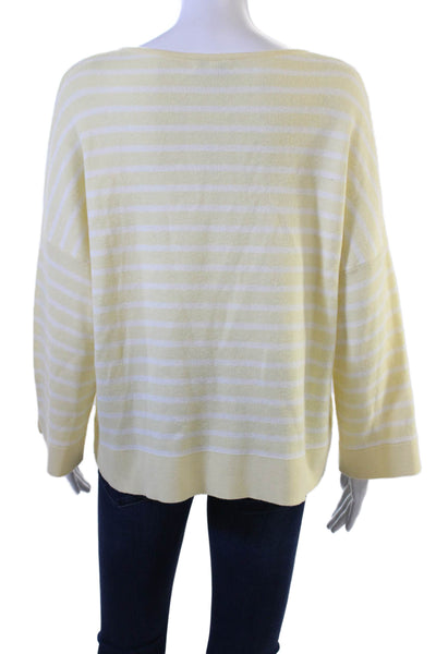 Kinross Cashmere Women Pullover Sweater White Round Neck Button Size M