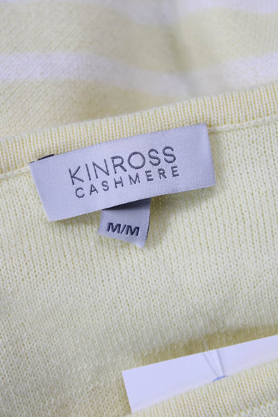 Kinross Cashmere Women Pullover Sweater White Round Neck Button Size M