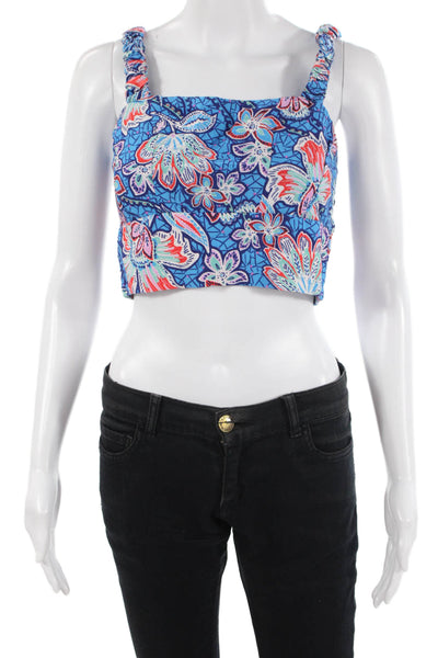 Rachel Zoe Women Cropped Floral Tank Blue Square Neck Boho Size S