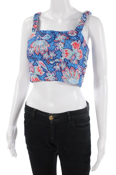 Rachel Zoe Women Cropped Floral Tank Blue Square Neck Boho Size S