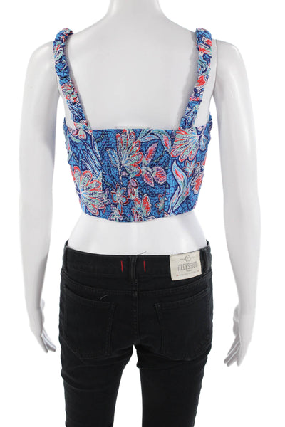 Rachel Zoe Women Cropped Floral Tank Blue Square Neck Boho Size S