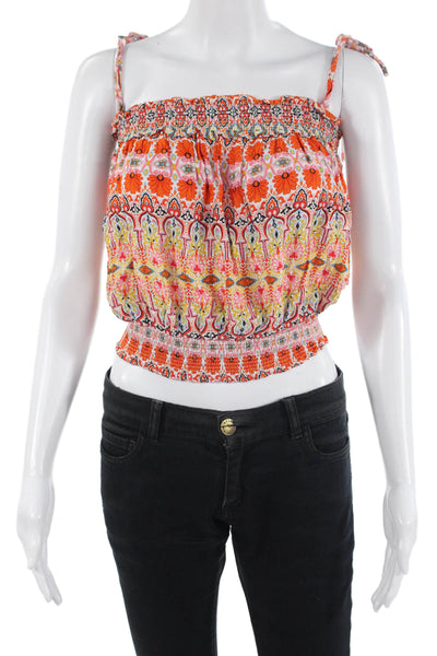Rachel Zoe Women Orange Floral Cropped Camisole Bohemian Sleeveless Size XS