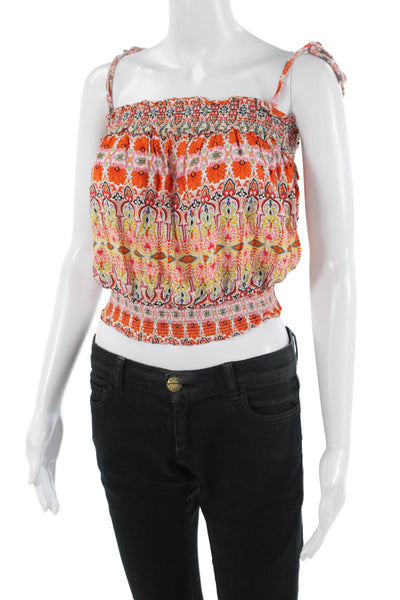 Rachel Zoe Women Orange Floral Cropped Camisole Bohemian Sleeveless Size XS