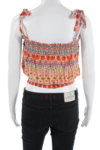 Rachel Zoe Women Orange Floral Cropped Camisole Bohemian Sleeveless Size XS